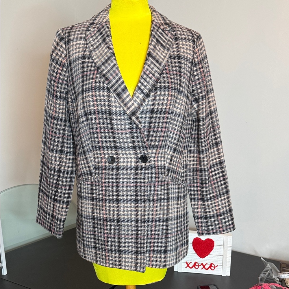 Talbots Plaid Blazer - Black, White, Red
